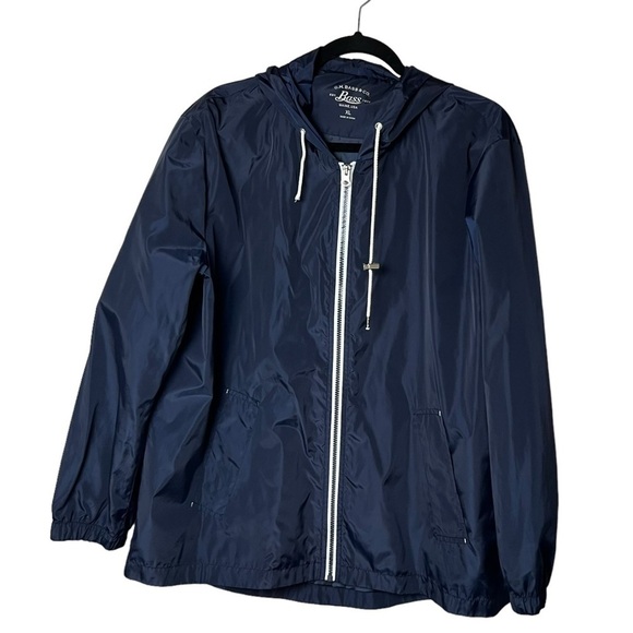 GH Bass Men's Navy Windbreaker Jacket Size XL Fall Hooded Lightweight Full Zip - Picture 1 of 8